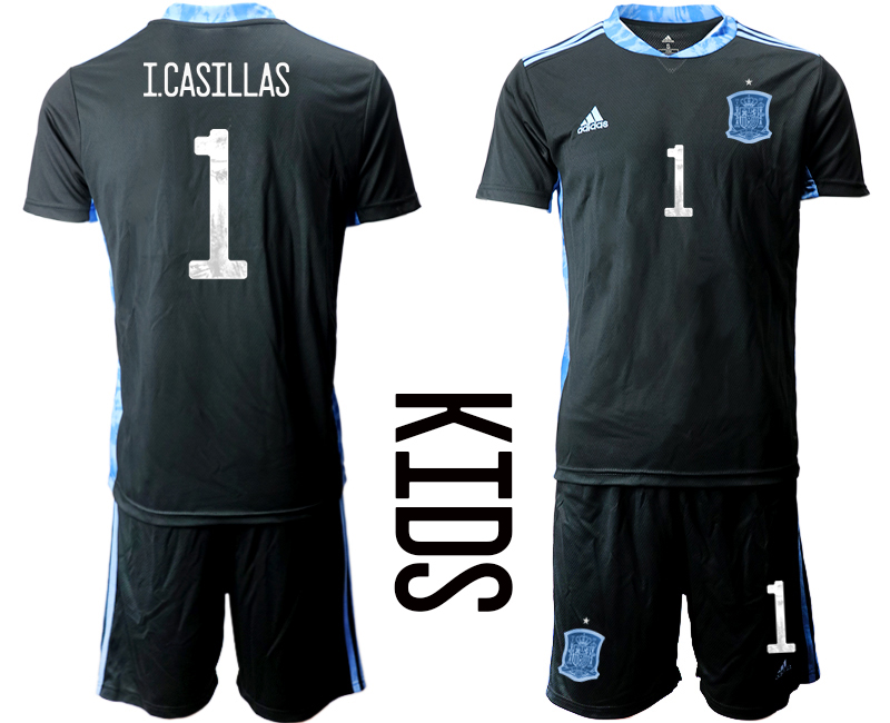Youth 2021 European Cup Spain black goalkeeper #1 Soccer Jersey1->spain jersey->Soccer Country Jersey